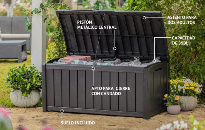 Keter Glenwood 390L Outdoor 60% recycled Garden Furniture Storage Box Brown| Fade Free | All Weather Resistant | Safe and Secure | Zero Maintenance | 2 year Warranty - Image 9
