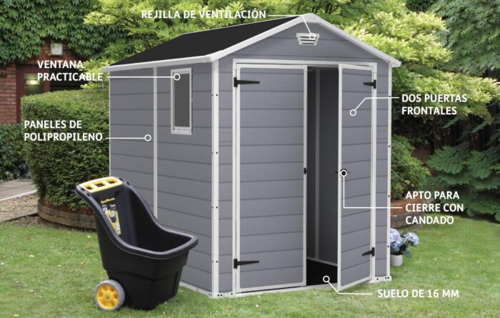 Keter Manor Outdoor Plastic Garden Storage Shed, Grey, 6 x 8 ft - Image 4