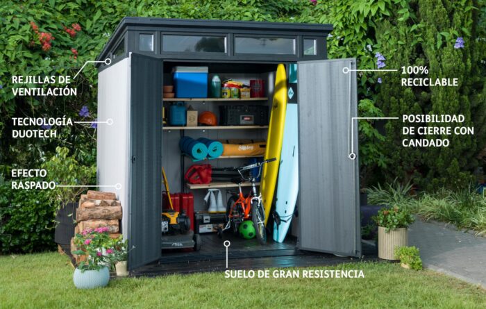 Keter Artisan Outdoor Pent Double Door Garden Storage Shed 7 x 7ft Grey Duotech+ Wood look and feel, Fade Free, All Weather Resistant, Safe and Secure, Zero Maintenance - Image 4