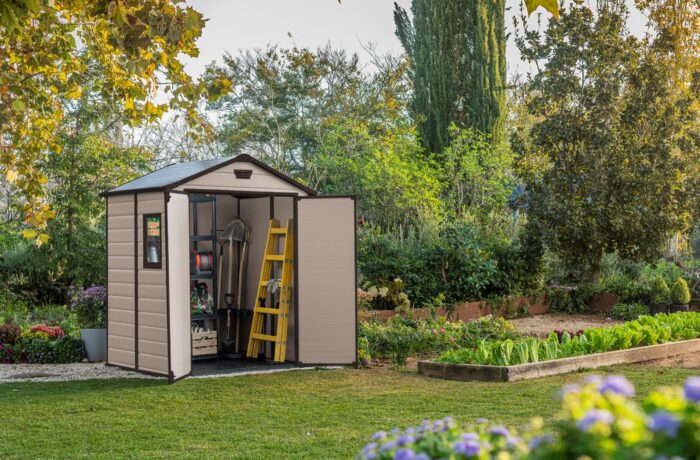 Keter Manor Outdoor Apex Double Door Garden Storage Shed 6 x 5ft Beige Brown Wood effect | Fade Free | All Weather Resistant | Safe and Secure | Zero Maintenance | 15 year Warranty - Image 8