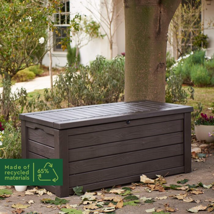 Keter Westwood 570L Outdoor 75% recycled Garden Furniture Storage Box Brown Wood Panel Effect ; Fade Free ; All Weather Resistant ; Safe and Secure ; Zero Maintenance ; 2 year Warranty - Image 7