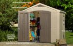 Keter Factor Outdoor Plastic Garden Storage Shed, Beige, 8 x 8 ft - Image 7