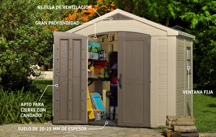 Keter Factor Outdoor Plastic Garden Storage Shed, Beige, 8 x 8 ft - Image 7