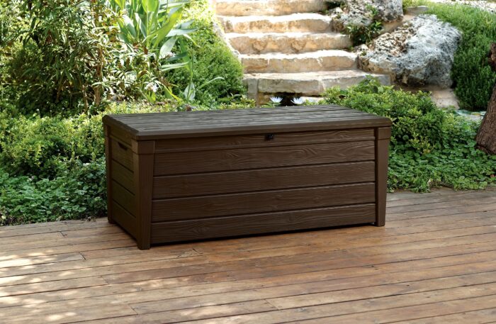 Keter Brightwood 454L Outdoor 60% recycled Garden Furniture Storage Box Brown Wood Panel Effect Fade Free All Weather Resistant Safe and Secure Zero Maintenance 2 year Warranty - Image 6