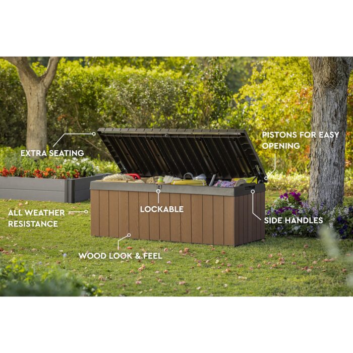 Keter Darwin 380L Outdoor Garden Furniture Storage Box Brown Evotech+ Wood Look and Feel | Fade Free | All Weather Resistant | Safe and Secure | Zero Maintenance | 2 year Warranty - Image 8