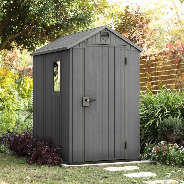 Keter Darwin Outdoor Apex Single Door Garden Storage Shed 6 x 4ft Grey Wood Look and Feel | Fade Free | All Weather Resistant | Safe and Secure | Zero Maintenance | 15 year Warranty - Image 4