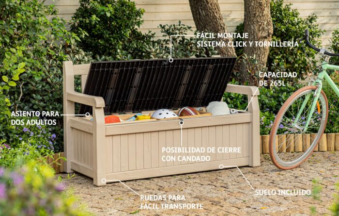 Keter Eden Bench 265L Outdoor 60% recycled Garden Furniture Storage Box Beige & Brown Wood Panel Effect | Fade Free | All Weather Resistant | Safe and Secure | Zero Maintenance | 2 year Warranty - Image 5
