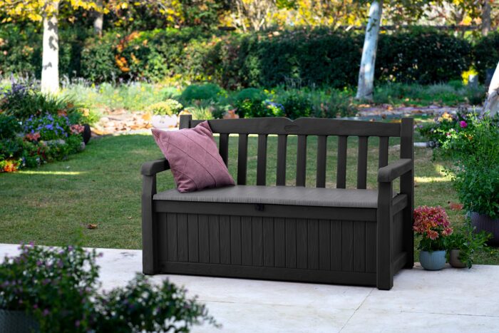 Keter Eden Bench 265L Outdoor 60% recycled Garden Furniture Storage Box Graphite & Light Grey | Fade Free | All Weather Resistant | Safe and Secure | Zero Maintenance | 2 year Warranty - Image 2