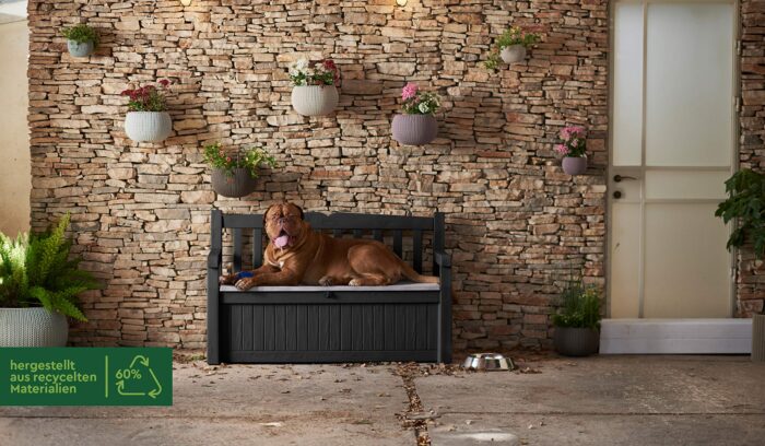 Keter Eden Bench 265L Outdoor 60% recycled Garden Furniture Storage Box Graphite & Light Grey | Fade Free | All Weather Resistant | Safe and Secure | Zero Maintenance | 2 year Warranty - Image 3