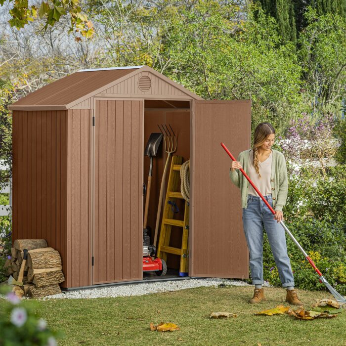Keter Darwin Outdoor Apex Double Door Garden Storage Shed 6 X 4ft Brown Wood Look And Feel | Fade Free | All Weather Resistant | Safe And Secure | Zero Maintenance | 15 Year Warranty - Image 4