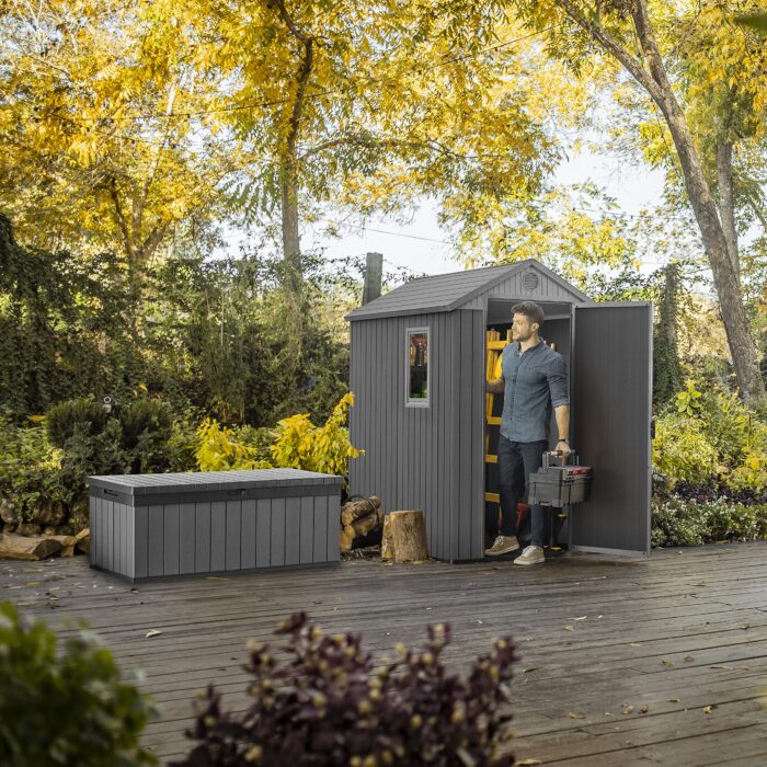 Keter Darwin Outdoor Apex Single Door Garden Storage Shed 6 x 4ft Grey Wood Look and Feel | Fade Free | All Weather Resistant | Safe and Secure | Zero Maintenance | 15 year Warranty - Image 5