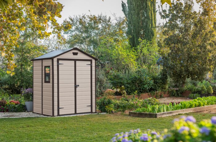 Keter Manor Outdoor Apex Double Door Garden Storage Shed 6 x 5ft Beige Brown Wood effect | Fade Free | All Weather Resistant | Safe and Secure | Zero Maintenance | 15 year Warranty - Image 9