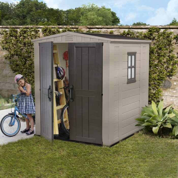 Keter Factor Outdoor Apex Double Door Garden Storage Shed 6 x 6ft Beige Brown Wood effect | Fade Free | All Weather Resistant | Safe and Secure | Zero Maintenance | 15 year Warranty - Image 3