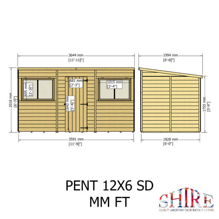 Shire Pent 12ft x 6ft Shiplap Shed NEW