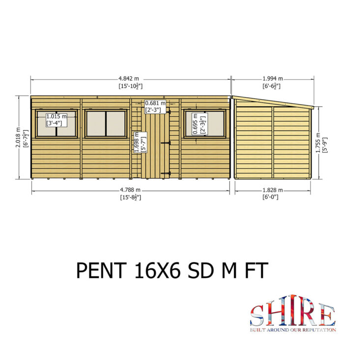Shire Pent 16ft x 6ft Shiplap Shed NEW