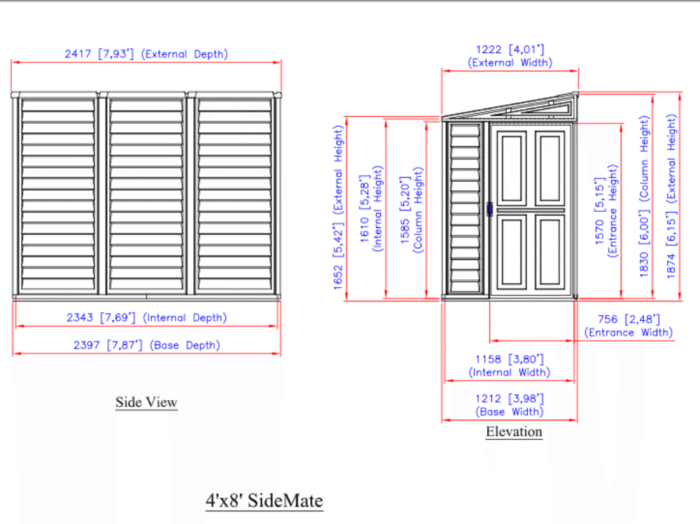 Duramax Side Mate Plus - 4ft x 8ft Plastic Garden Shed in Grey