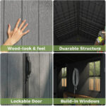 Pro Grade 6ft x 8ft Premium Plastic Double Door Garden Shed - Grey Wood Touch Texture