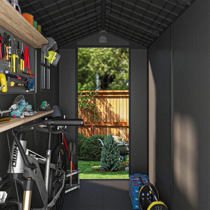 Pro Grade 8ft x 10ft Premium Plastic Double Door Garden Shed - Grey Wood Touch Texture