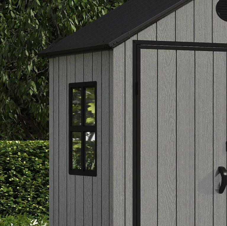 Pro Grade 6ft x 4ft Premium Plastic Garden Shed Double Door - Grey Wood Touch Texture