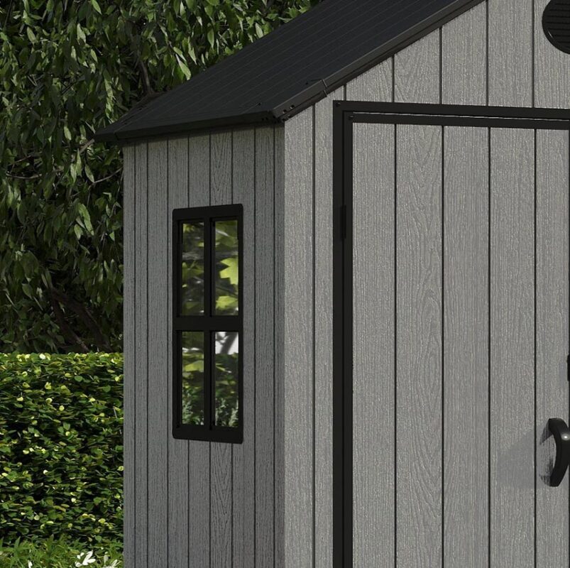 Pro Grade 6ft x 4ft Premium Plastic Garden Shed Double Door - Grey Wood Touch Texture